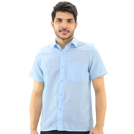 Camisa Social Masculina Manga Curta Lisa Com Bolso Casual