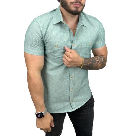 Camisa social slim fit masculina best sale manga curta