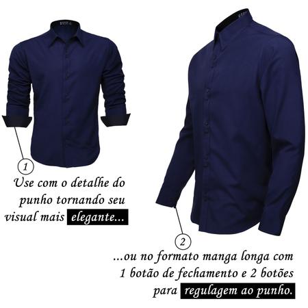 Imagem de Camisa Social Masculina Manga Longa Slim Botões Duplo Azul Marinho M14-5