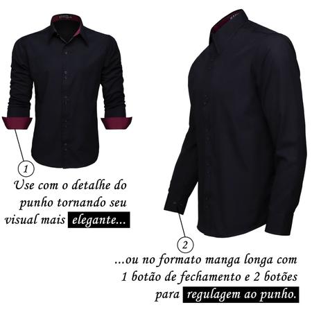 Imagem de Camisa Social Masculina Manga Longa Slim Botões Duplo Preta com Marsala M14-7