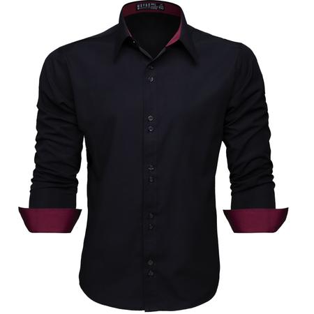 Imagem de Camisa Social Masculina Manga Longa Slim Botões Duplo Preta com Marsala M14-7