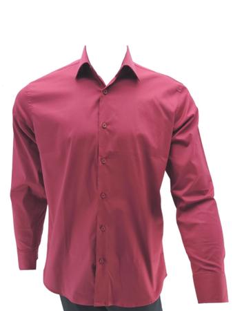 Camisa Social Masculina Manga Longa Vinho M dio Semi Slim Sem