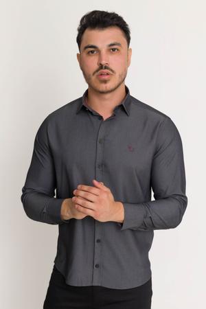 Camisa Social Masculina Olimpo Lisa Fake Jeans Manga Longa Preta