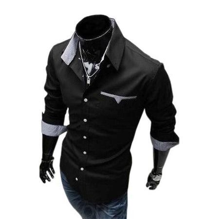 Imagem de Camisa Social Masculina Slim manga longa com detalhes xadrez