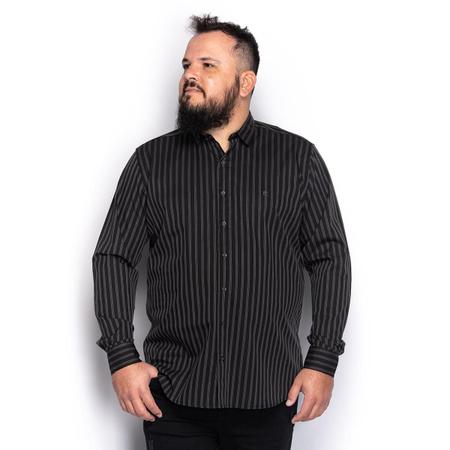 Camisa Social Plus Size Masculina Manga Longa Listrada Leve