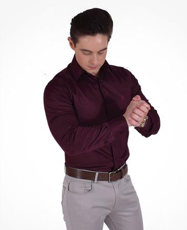 Camisa Social Vinho Masculina Super Slim LEVOK Camisas
