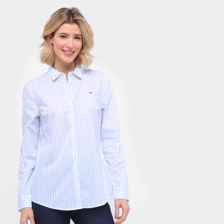 Camisa Tommy Hilfiger Listrada Azul Feminina