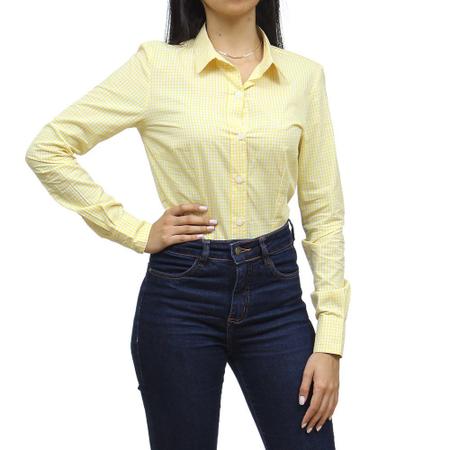 Camisa Xadrez Feminina Amarela Manga Longa Classic 32099 Camisa
