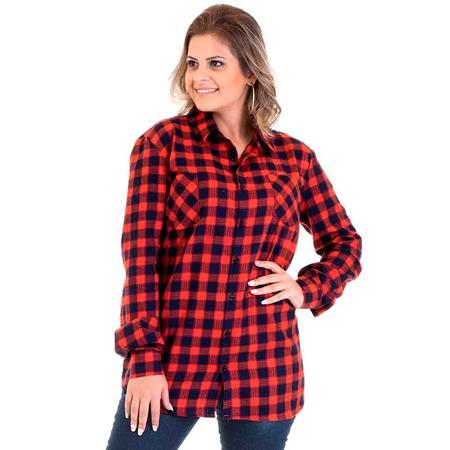 Camisa Xadrez Vermelha Feminina Comprido Moda Quadriculada Manga Longa