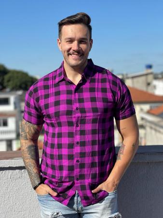 Imagem de Camisa Xadrez Masculina Flanela Lenhador Manga Curta Slim