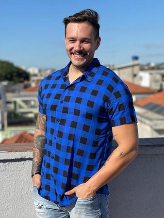 Imagem de Camisa Xadrez Masculina Flanela Lenhador Manga Curta Slim