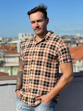 Imagem de Camisa Xadrez Masculina Flanela Lenhador Manga Curta Slim