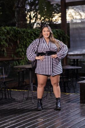 Imagem de Camisa xadrez plus size feminina longa kimono alongado festa junina coleção outono inverno