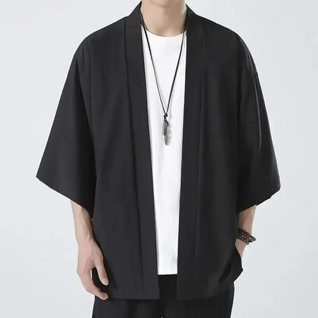 Imagem de Camisas Kimono Masculinas Pretas - Leves, Casuais, Manga 3/4