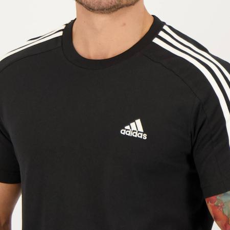 Camiseta Adidas 3 Stripes Preta e Branca Camisa e Camiseta