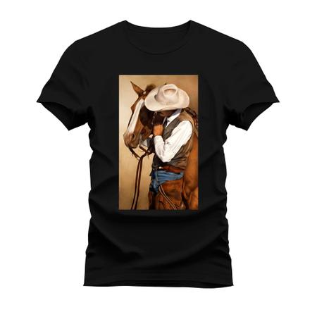 Imagem de Camiseta Algodão Estampada Unissex T-Shirt Confortável Cavalo E Homem