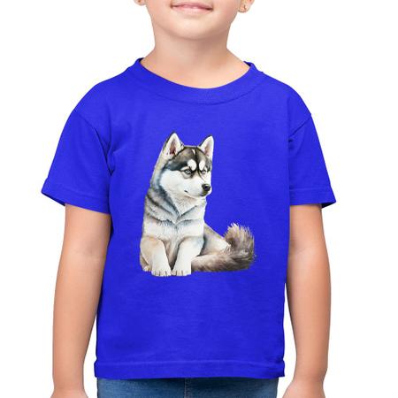 Imagem de Camiseta Algodão Infantil Cachorro Husky Siberiano - Foca na Moda