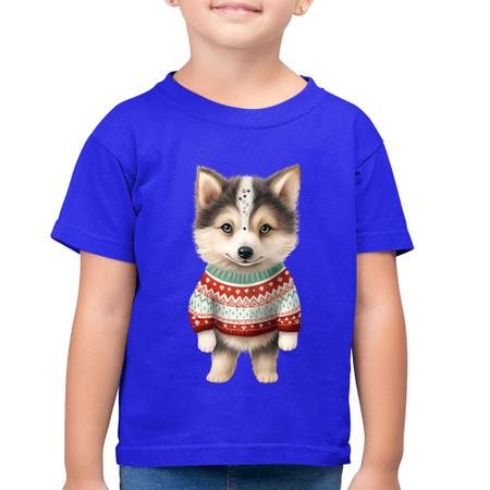 Imagem de Camiseta Algodão Infantil Cachorro Husky Siberiano Natalino - Foca na Moda