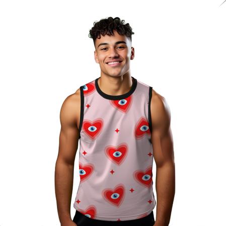 Imagem de Camiseta Algodão Regata Verão Estilo Moda Praia Corações Vermelho Estrelas Cartoon 284