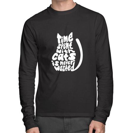 Imagem de Camiseta Algodão Time spend with cats is never wasted Manga Longa - Foca na Moda