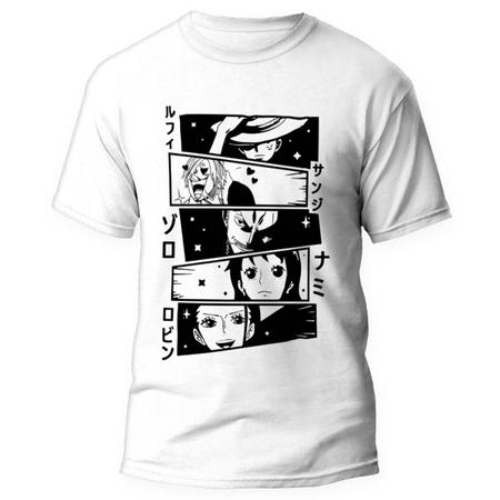 Camiseta T-Shirt Anime One Piece Personagens Luffy Zoro  Cor:Branco;Tamanho:P