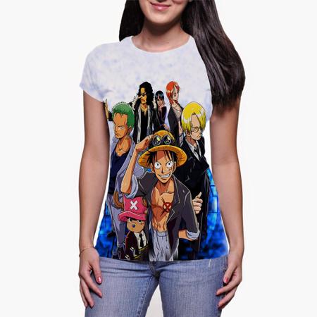 Camiseta Baby Look Luffy e Zoro com Roupas de Wano