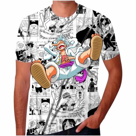 Camiseta Infantil com Estampa de Luffy One Piece - Tam 5 a 14 anos Branco