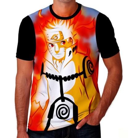 Camiseta Infantil Menino Naruto Estampa Frontal Sasuke Manga Curta Laranja