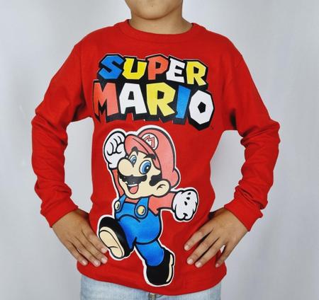 Camiseta Infantil com Estampa do Mario Bros - Tam 3 a 10 Anos Vermelho