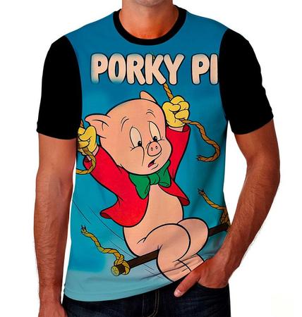 Camiseta Camisa Pork Pig Looney Desenho Criança Kids Tv F01_x000D_