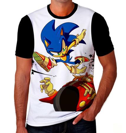 Camiseta Personagem Sonic Algodão Fio 30.1 Gola Redonda - Branco