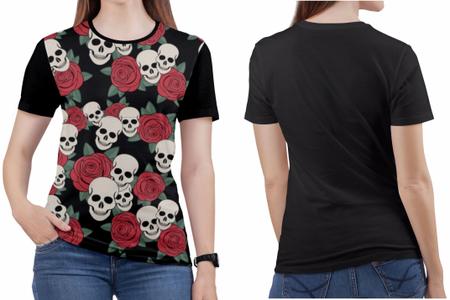 Camiseta de Rock n roll Caveira moto Feminina Roupas blusa 4
