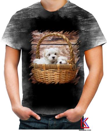 Imagem de Camiseta Desgaste Cachorrinhos na Cesta Filhotes Fofos 1