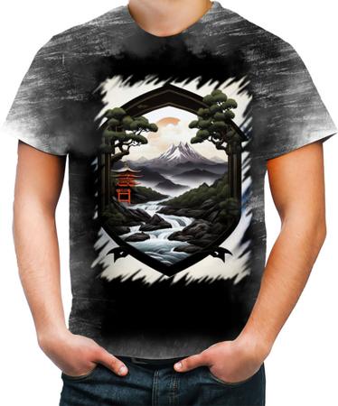 Imagem de Camiseta Desgaste Paisagem Oriental Portão Torii 3