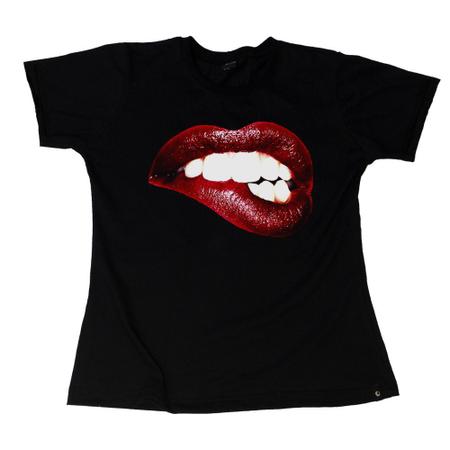 Imagem de Camiseta Feminina Lips Lábios Batom vermelho Preta