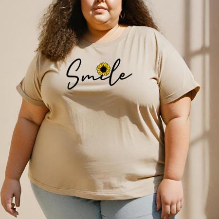 Imagem de Camiseta Feminina T-shirt Algodão Estampada Smile Girassol Plus Size