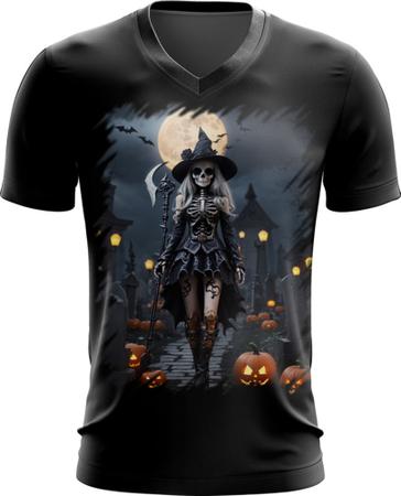 Imagem de Camiseta Gola V Bruxa Caveira Halloween 14