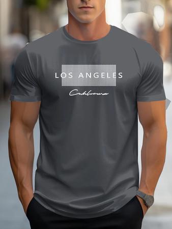 Imagem de Camiseta Gráfica De Algodão De Verão Masculina Solta Ajuste Fino Casual Esportes Em Torno Do Pescoço