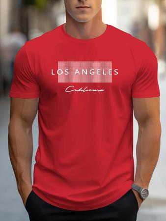 Imagem de Camiseta Gráfica De Algodão De Verão Masculina Solta Ajuste Fino Casual Esportes Em Torno Do Pescoço