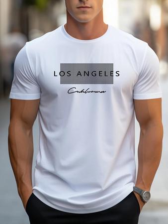 Imagem de Camiseta Gráfica De Algodão De Verão Masculina Solta Ajuste Fino Casual Esportes Em Torno Do Pescoço