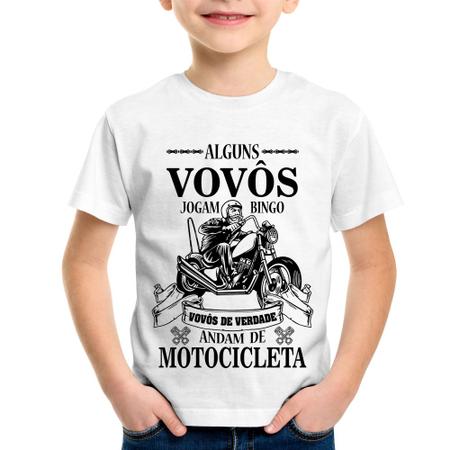 Imagem de Camiseta Infantil Alguns vovôs jogam bingo, vovôs de verdade andam de motocicleta - Foca na Moda