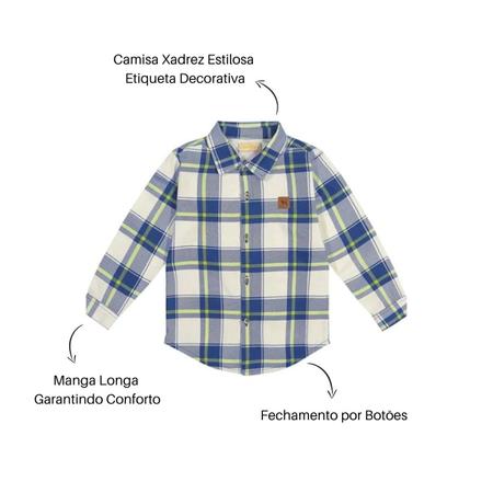 Camisa Infantil Manga Longa Flanela Xadrez Branca e Preta - EcaMeleca