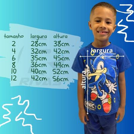 Camiseta Sonic Infantil Camisa Fantasia Manga Curta Estampas