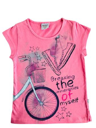 Imagem de Camiseta Infantil Feminina Tam 08 - Rovitex Manga Curta Tenis Bike Rosa Glitter. 