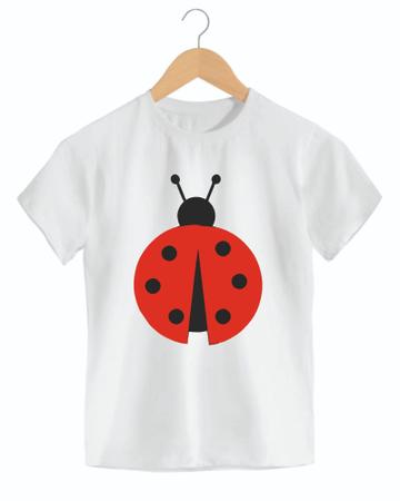 Camiseta infantil joaninha bolinha vermelhas fofa flores animal