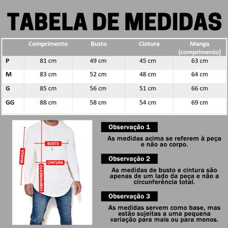 Imagem de Camiseta Long Line Masculina Algodão Manga Longa Cores