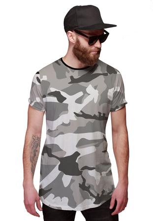 Imagem de Camiseta Longline Camuflada Cinza Exército Style