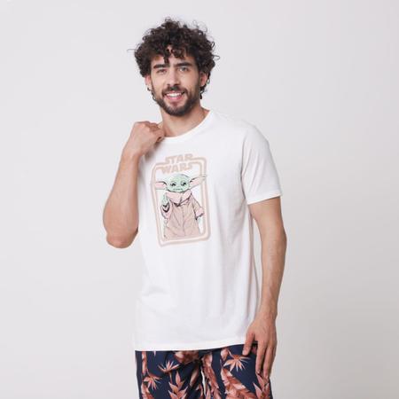 Camiseta Masculina Manga Curta Yoda Star Wars Branco