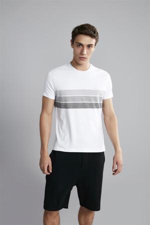 Imagem de Camiseta Manga Curta Malha Slim Fit - Branco / Cinza Médio