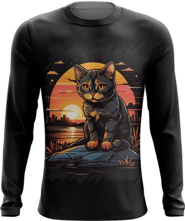 Imagem de Camiseta Manga Longa Gatinho no Pôrdo Sol Sunset 12